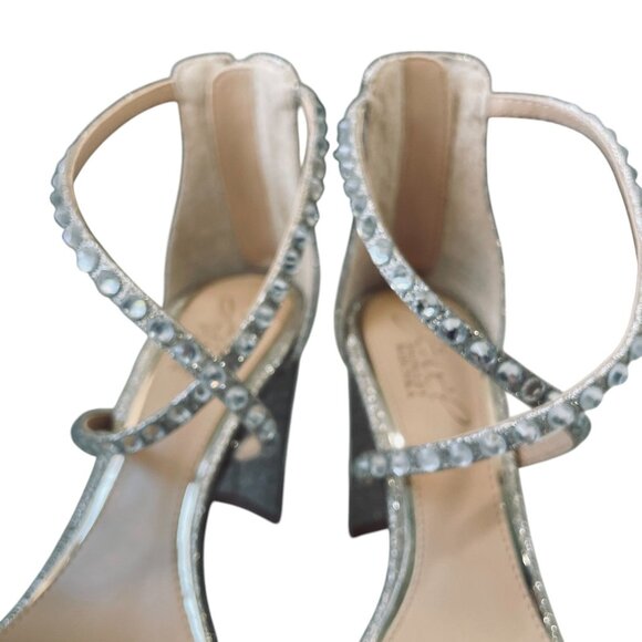 Jewel By Badgley Mischka Owen Glitter Heels Rhinestone Wedding Glam Shoe Size 6 - Picture 10 of 15